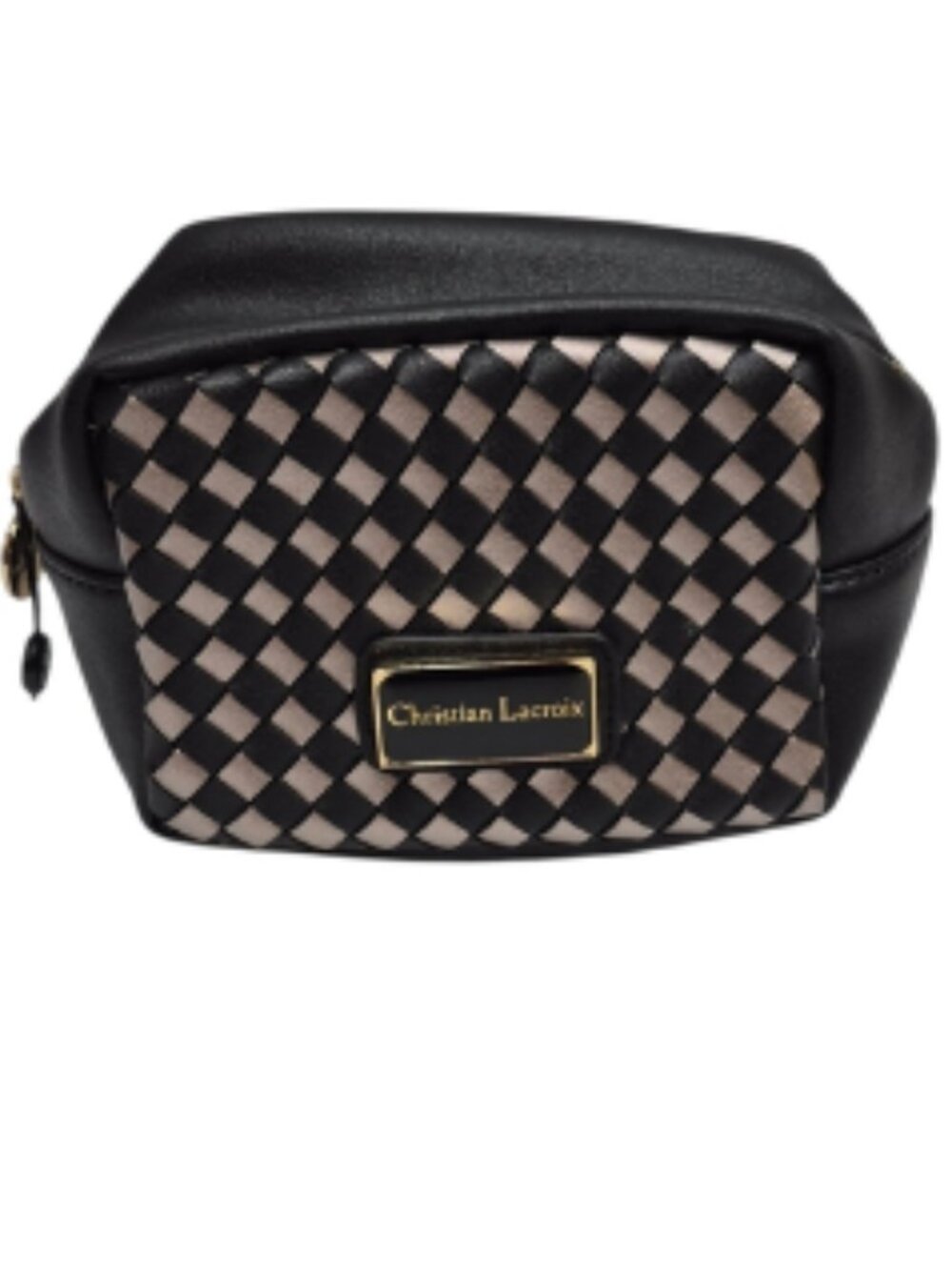 Christian Lacroix Woven Make Up Bag Case Black Gold Tone